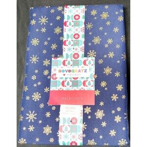 Novogratz Holiday Tablecloth Blue Gold Metallic Snowflakes 60x104 Oblong NIP NWT